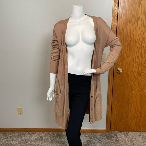 SUNDANCE- Gracie Cardigan Wool Blend Size M Tan Duster Sweater - Picture 2 of 9
